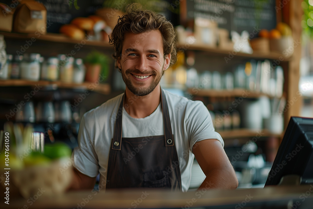 Obraz premium Employee working in coffee shop, payment counter
