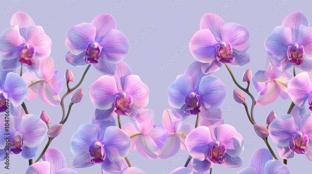 A beautiful floral design featuring orchids flowers in a seamless pattern, perfect as a decorative background for a romantic and natural theme. A beautiful floral design featuring orchids flowers in a seamless pattern, perfect as a decorative background for a romantic and natural theme.