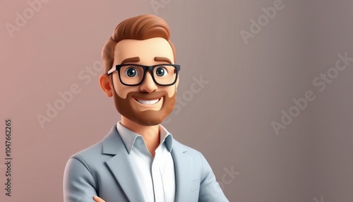 Friendly cartoon character with glasses