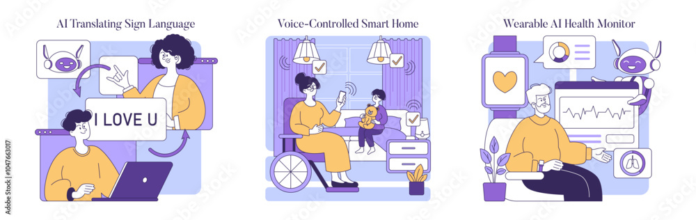 AI To Help Disabled People. Flat Vector Illustration AI To Help Disabled People. Flat Vector Illustration