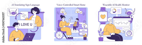 AI To Help Disabled People. Flat Vector Illustration