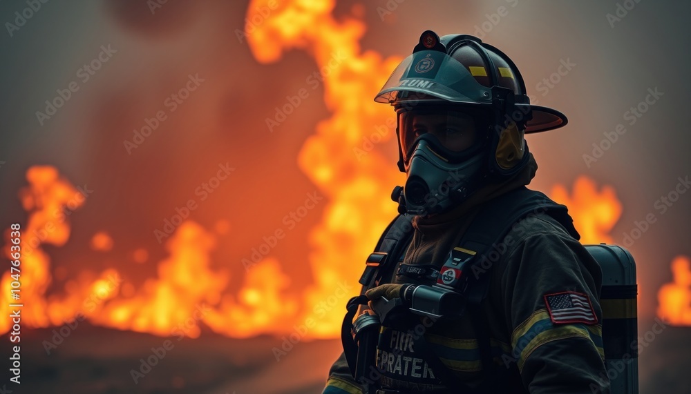 Brave firefighter battling flames Brave firefighter battling flames