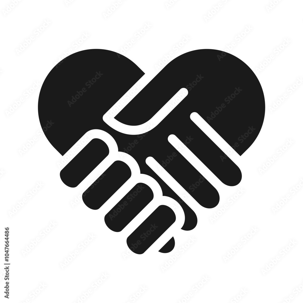 Handshake for love icon. handshake inside heart symbol. Icon for charity, donation, compassion, solidarity and humanitarian. Vector Stock logo illustration in flat  design