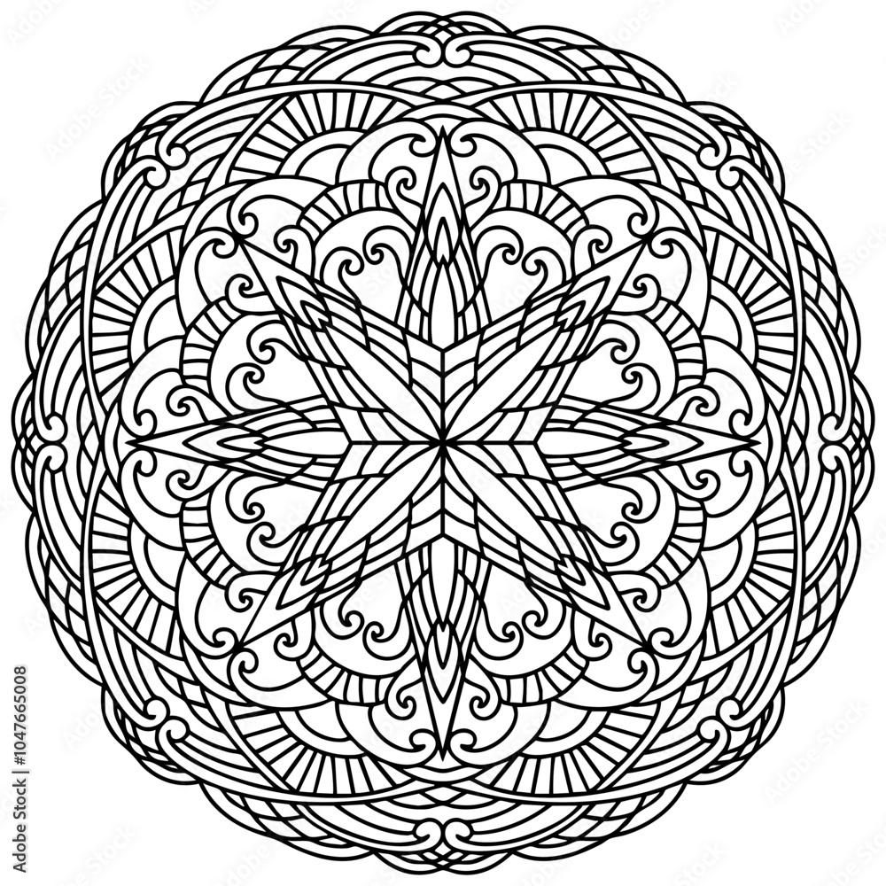 Fototapeta premium Colouring page 393, hand drawn, vector. Mandala 336, ethnic, swirl pattern, object isolated on white background.
