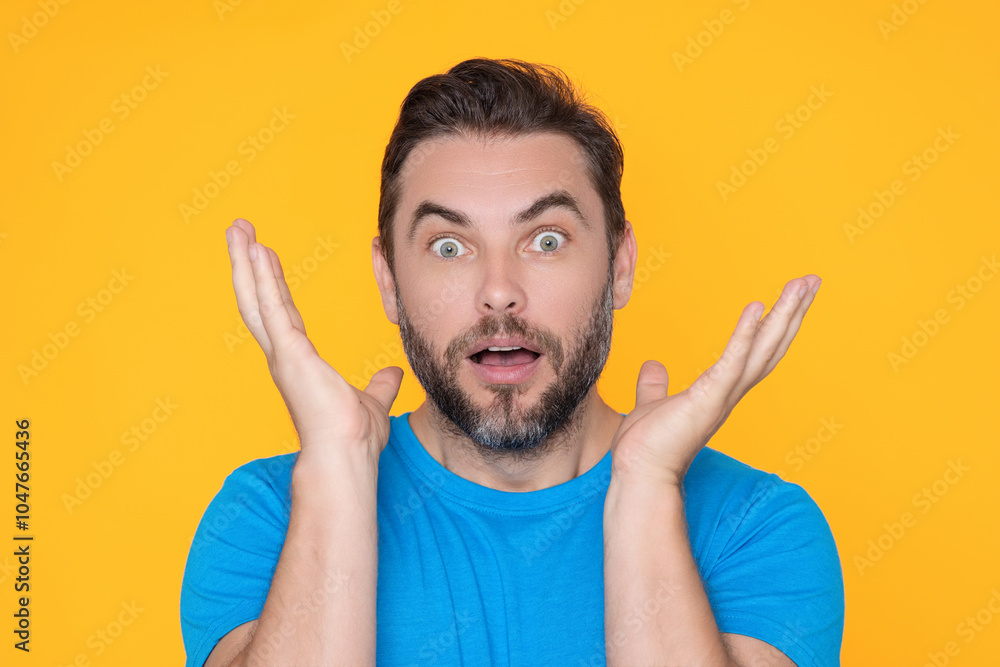 Studio isolated portrait of middle aged man with surprise facial expression. Man Hispanic man worried and nervous, concerned and surprised expression. Fear and excited male face. Amazement concept. Studio isolated portrait of middle aged man with surprise facial expression. Man Hispanic man worried and nervous, concerned and surprised expression. Fear and excited male face. Amazement concept.