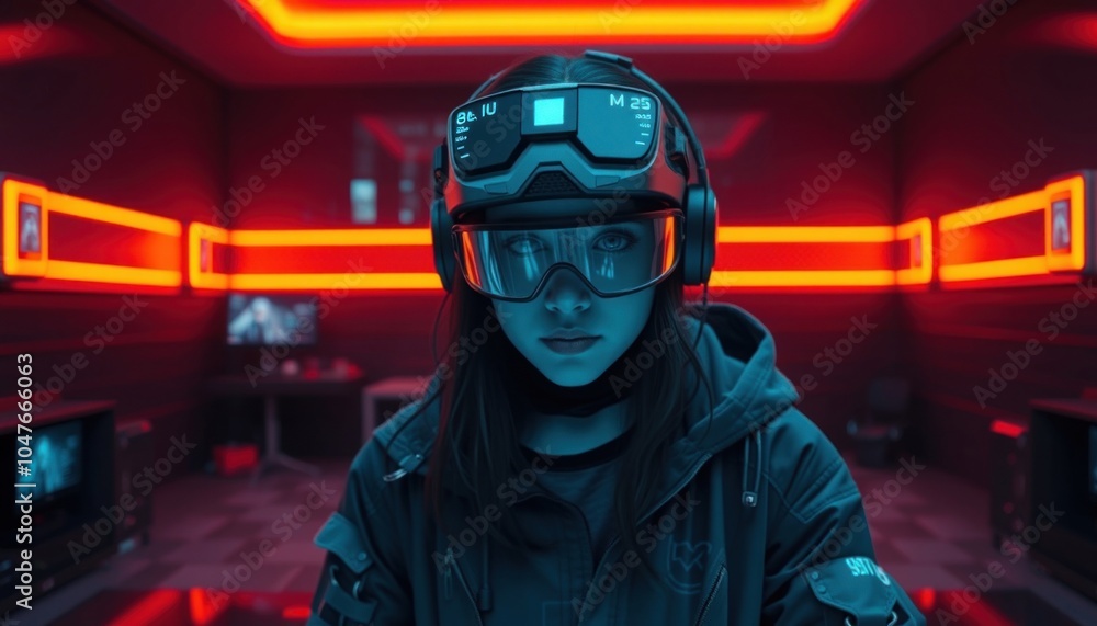 Futuristic vr experience in neon ambiance Futuristic vr experience in neon ambiance