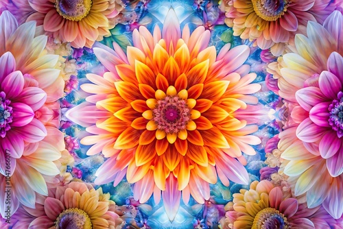 Symmetrical abstract flower background made with color filters