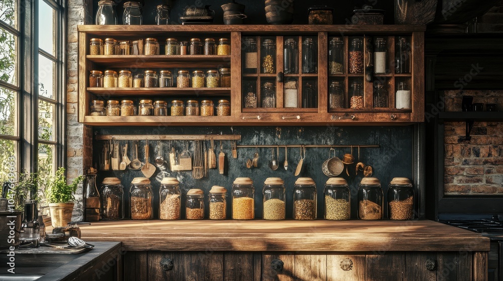 Rustic kitchen with an empty spice rack