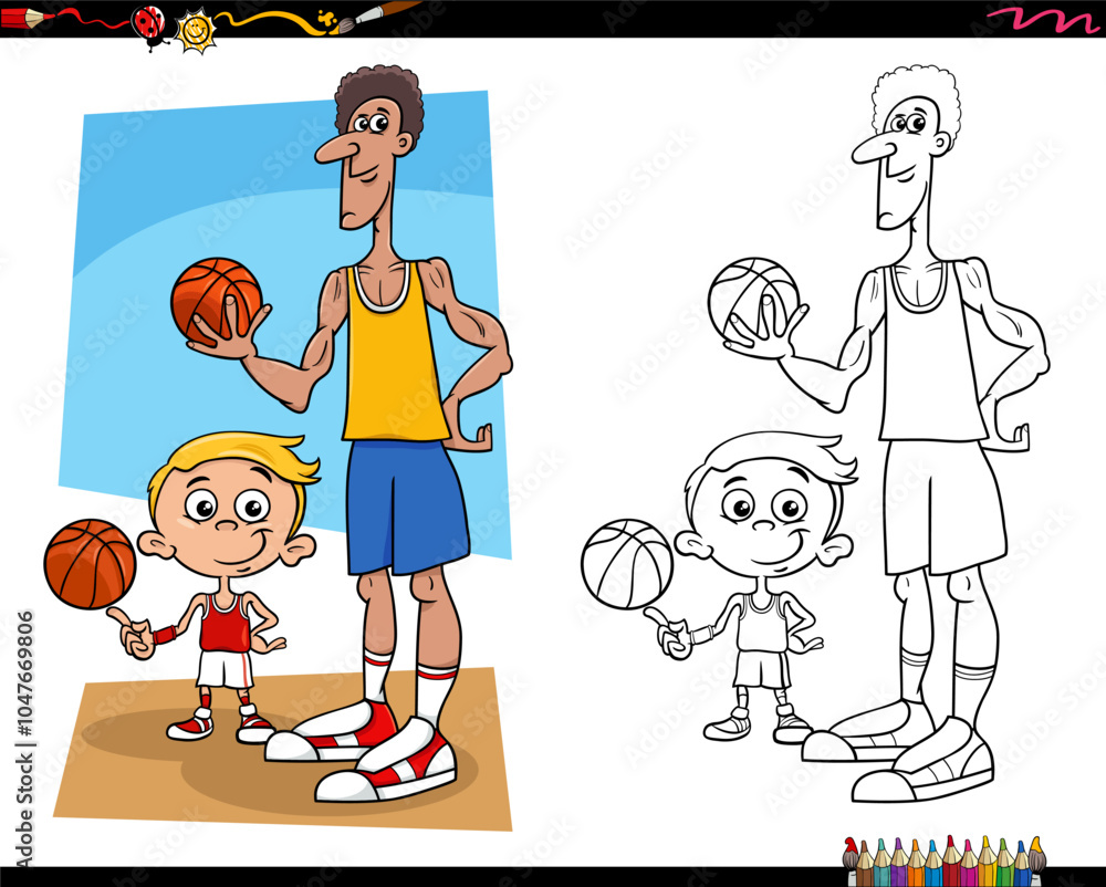 cartoon basketball players characters coloring page