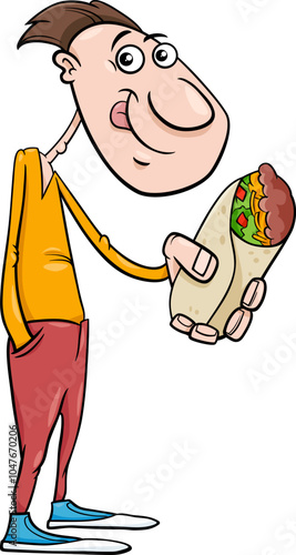 Obraz na płótnie cartoon young hungry guy with burrito food object w salonie