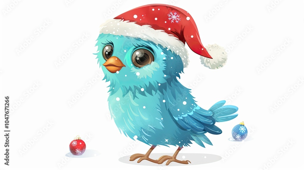 A cute bird wearing a Christmas hat A cute bird wearing a Christmas hat