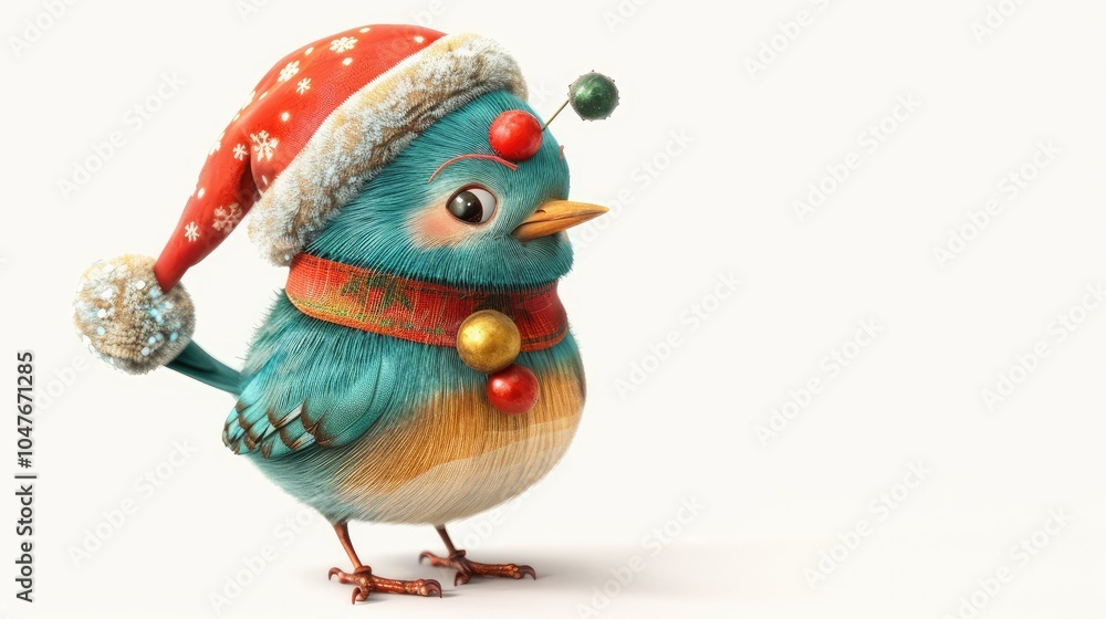 A cute bird wearing a Christmas hat A cute bird wearing a Christmas hat