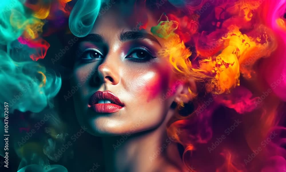 Woman with Colorful Smoke