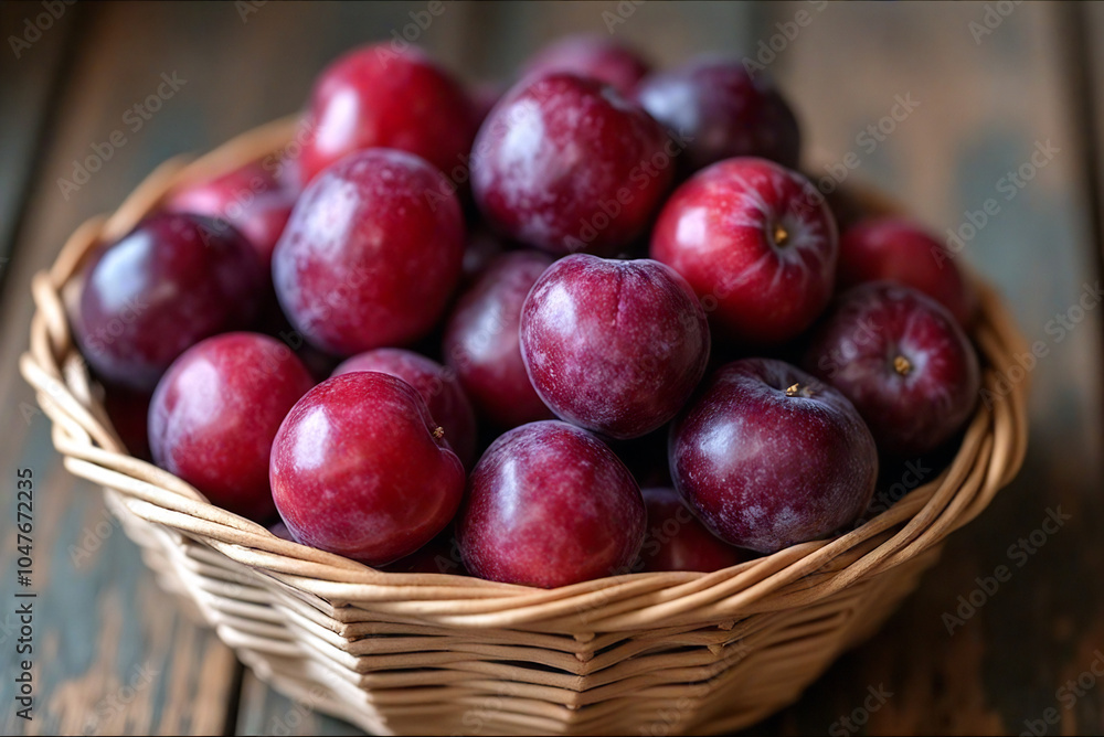 plums in a rustic wicker basket plums in a rustic wicker basket