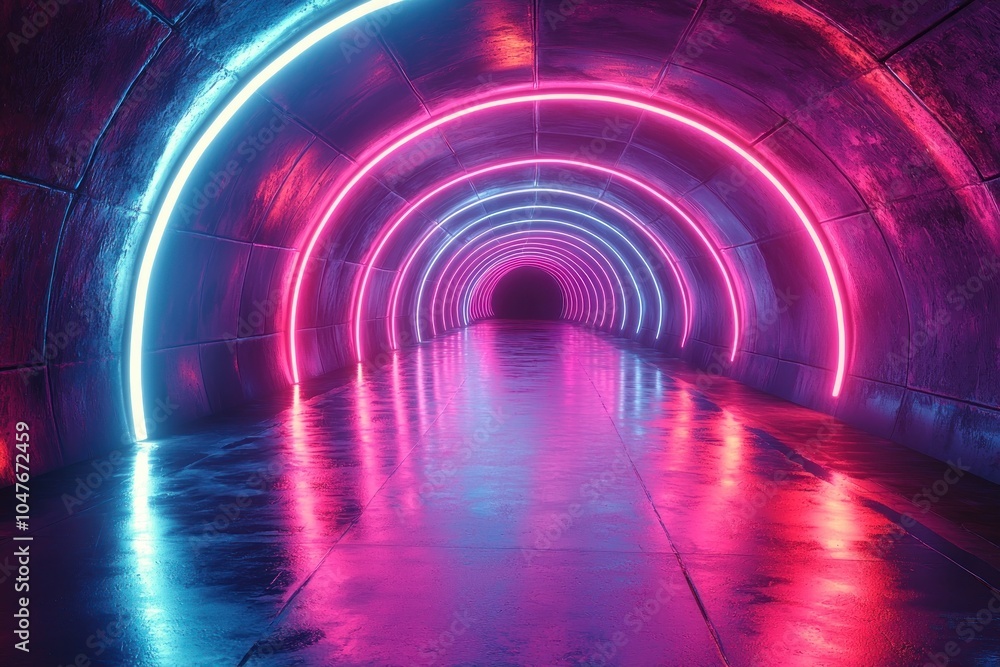 Futuristic Neon Tunnel with Pink and Blue Lights Futuristic Neon Tunnel with Pink and Blue Lights