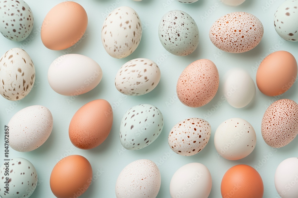 A row of eggs with different colors and patterns A row of eggs with different colors and patterns