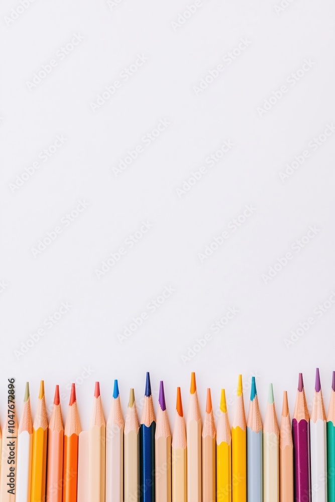 A row of colorful pencils on a white background A row of colorful pencils on a white background