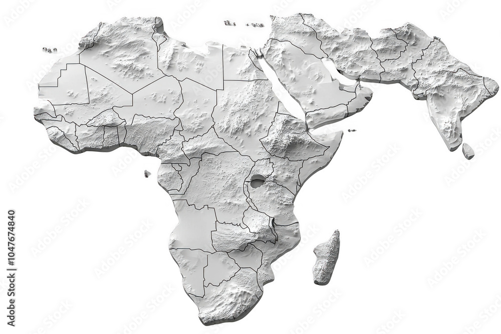 White africa map isolated on transparent background, png file, no background png file