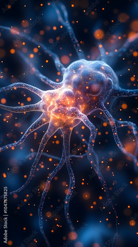 Immersive View of Neon Neurons on Dark Background Immersive View of Neon Neurons on Dark Background