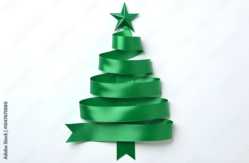 Christmas tree made from green ribbon on white background. Christmas tree made from green ribbon on white background.