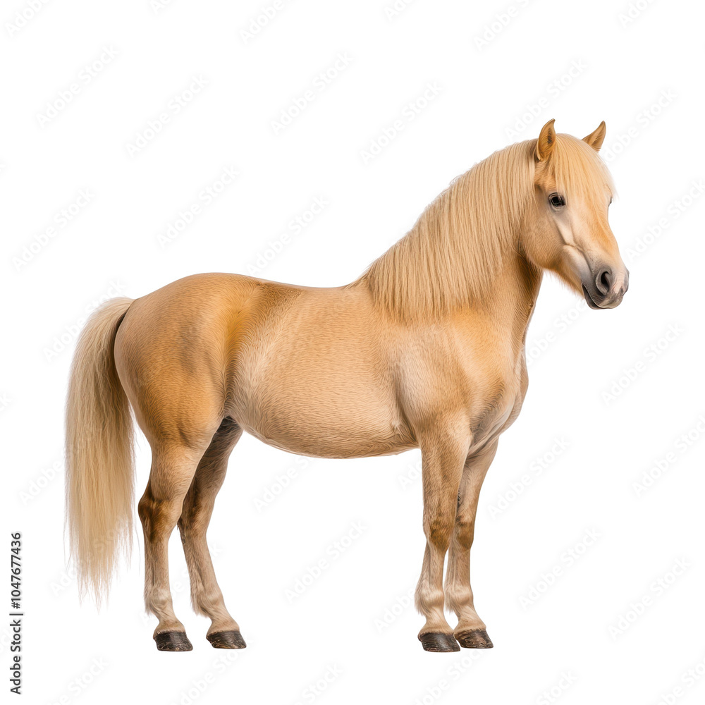 Beautiful golden horse standing gracefully on white isolated background. Beautiful golden horse standing gracefully on white isolated background.