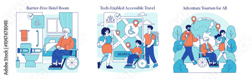 Disabled Travel. Flat Vector Illustration