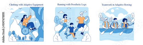 Sports For Disabled People. Flat Vector Illustration