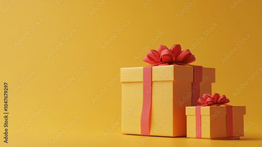 A 3D illustration yellow gift boxes stacked on top of each other, A 3D illustration yellow gift boxes stacked on top of each other,