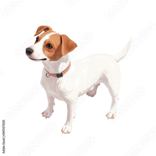 Cute and playful dog standing, isolated on a white background, ideal for pet-themed projects.