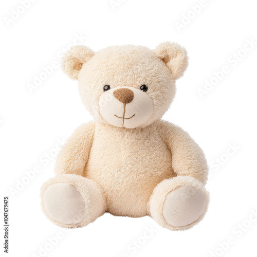 Cute plush teddy bear with soft fur, perfect for gifts and decoration, isolated on white background.
