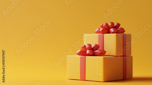 A 3D illustration yellow gift boxes stacked on top of each other,  photo