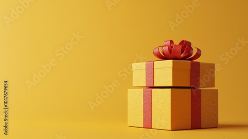 A 3D illustration yellow gift boxes stacked on top of each other,  photo