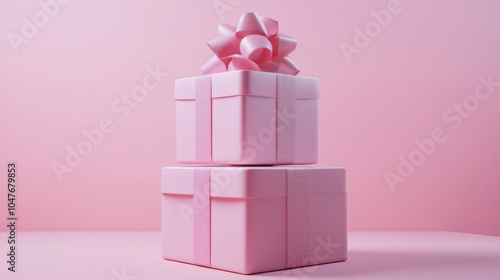 A 3D illustration Pink gift boxes stacked on top of each other,  photo