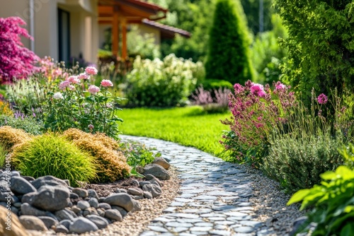 Fototapeta Naklejka Na Ścianę i Meble -  Transform your outdoor space with creative landscaping ideas and vibrant flower beds in a serene garden setting