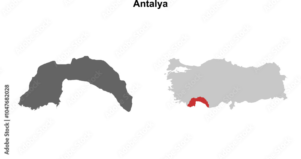 Fototapeta premium Antalya province blank outline map set