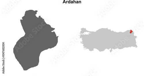 Ardahan province blank outline map set photo