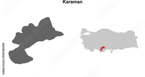 Karaman province blank outline map set photo