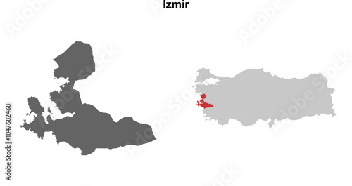 Izmir province blank outline map set