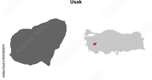 Usak province blank outline map set