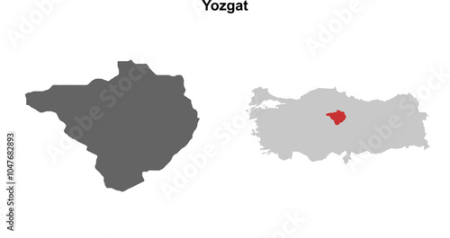 Yozgat province blank outline map set photo