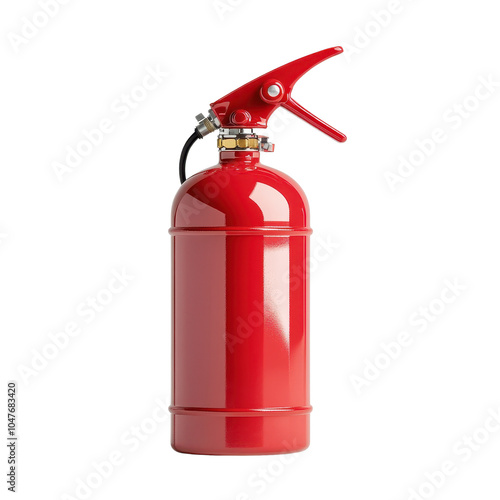 Red fire extinguisher for safety, essential tool for fire prevention, isolated on white background. photo