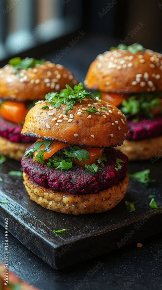 Colorful mini vegan sliders. Colorful mini vegan sliders.