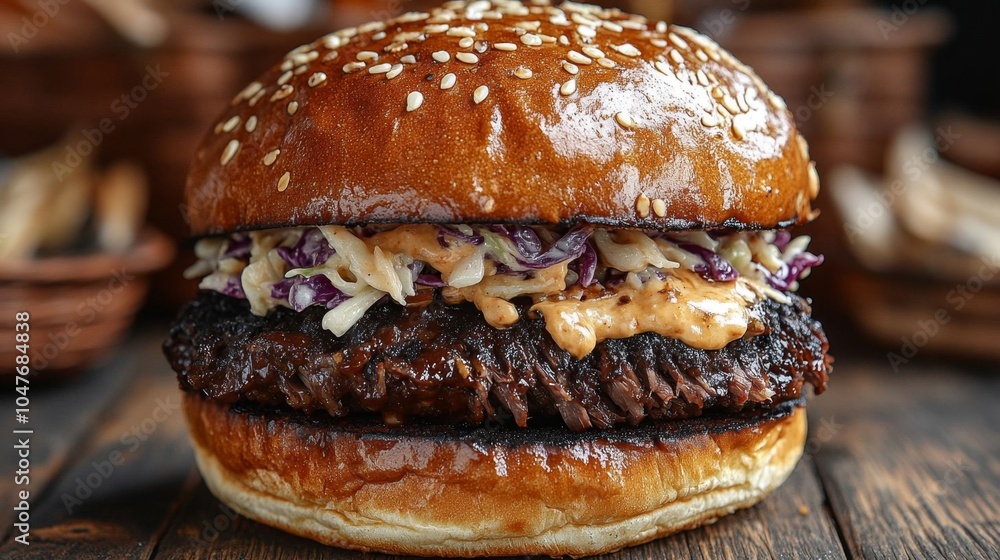 Smoky BBQ brisket burger. Smoky BBQ brisket burger.