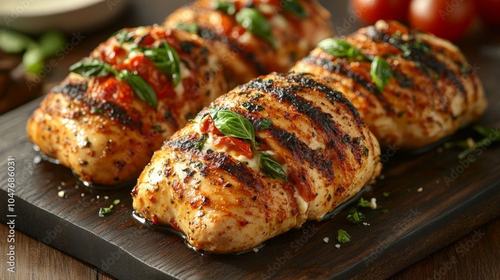Grilled chicken stuffed with tomato. Grilled chicken stuffed with tomato.