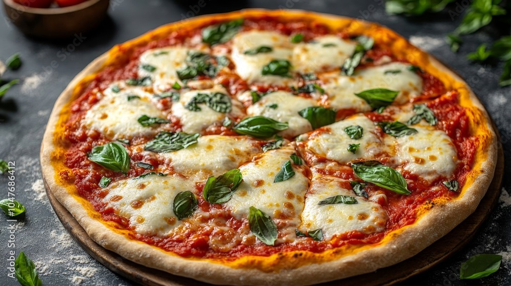 Fresh mozzarella pizza with basil. Fresh mozzarella pizza with basil.