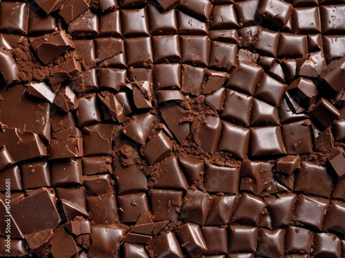 Dark Chocolate Texture: Close Up of Broken Chocolate Pieces