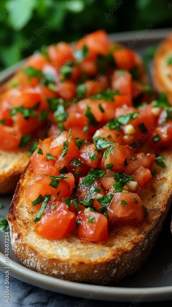 Fresh tomato bruschetta on toasted bread. Fresh tomato bruschetta on toasted bread.