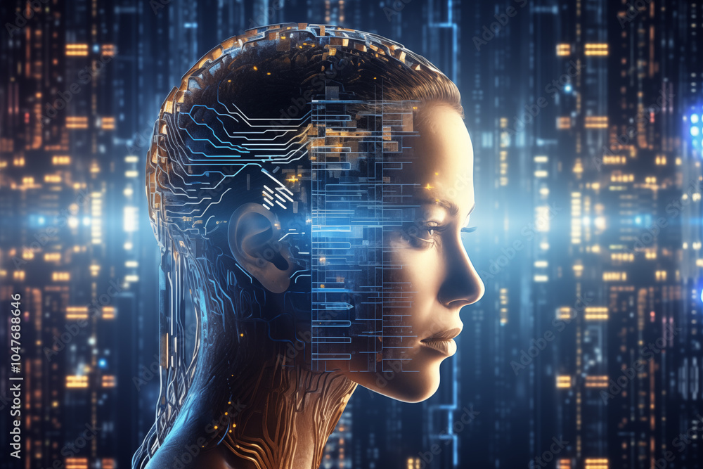 Futuristic AI Concept with Digital Human Interface Woman Futuristic AI Concept with Digital Human Interface Woman