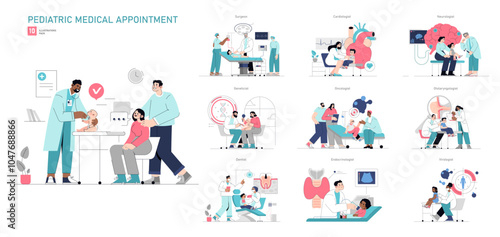Pediatric Medical Appointment. Flat Vector Illustration