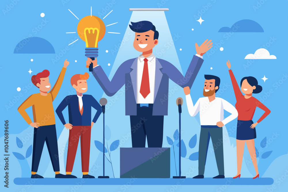 Motivational Leadership Speech with Cheering Business Team Motivational Leadership Speech with Cheering Business Team